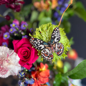 Beaded Tiger Spot Butterfly Embroidered Pin by Trovelore