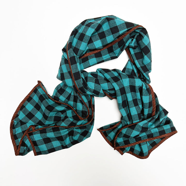 Teal & Black Check Flannel Scarf