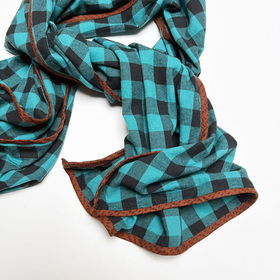 Teal & Black Check Flannel Scarf
