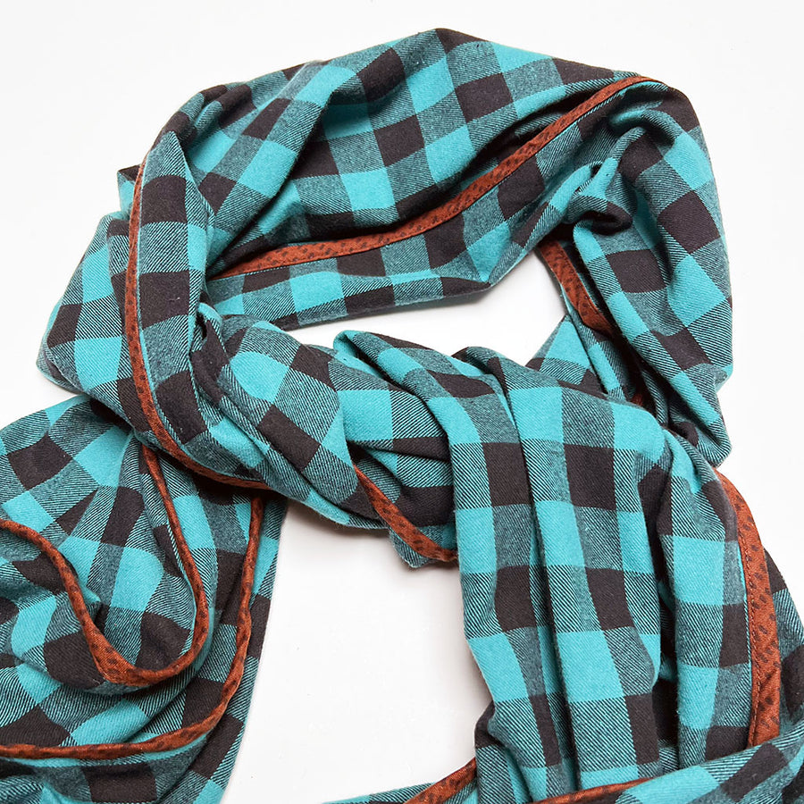 Teal & Black Check Flannel Scarf