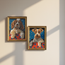 Vintage Dog Portraits - Original Paintings on Board in Gold Tone Frames (Pair)