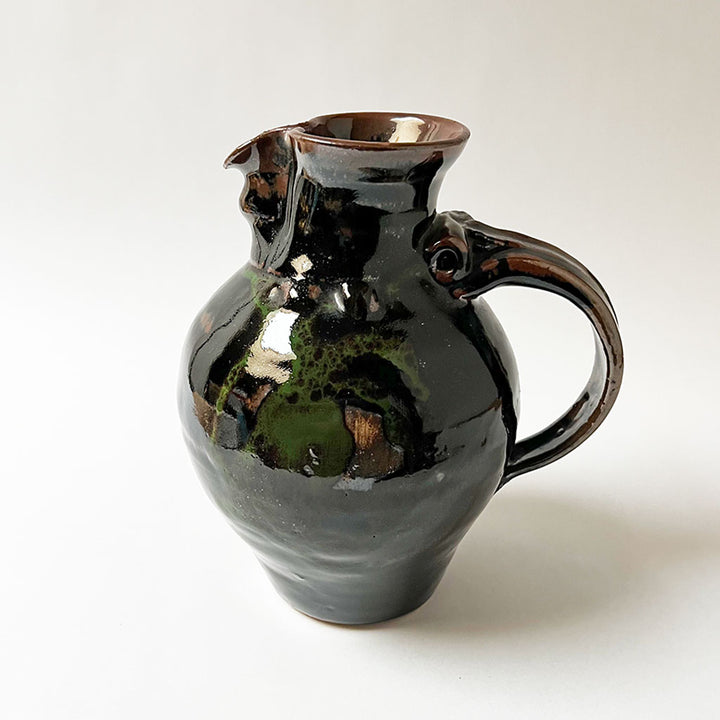 Vintage Black, Brown & Green Studio Pottery Pitcher