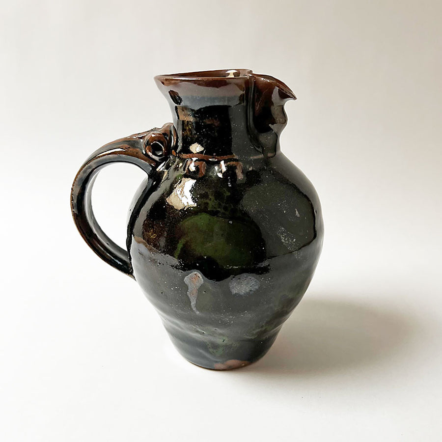 Vintage Black, Brown & Green Studio Pottery Pitcher