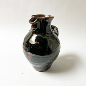 Vintage Black, Brown & Green Studio Pottery Pitcher