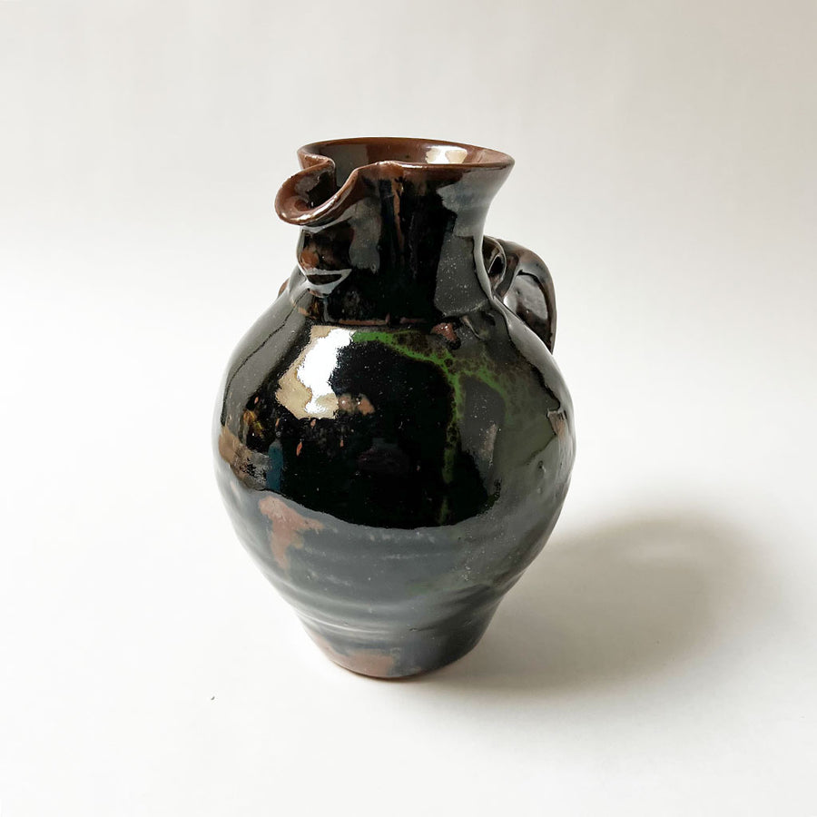 Vintage Black, Brown & Green Studio Pottery Pitcher