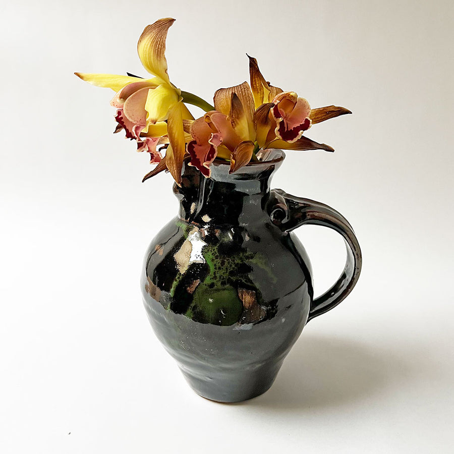Vintage Black, Brown & Green Studio Pottery Pitcher