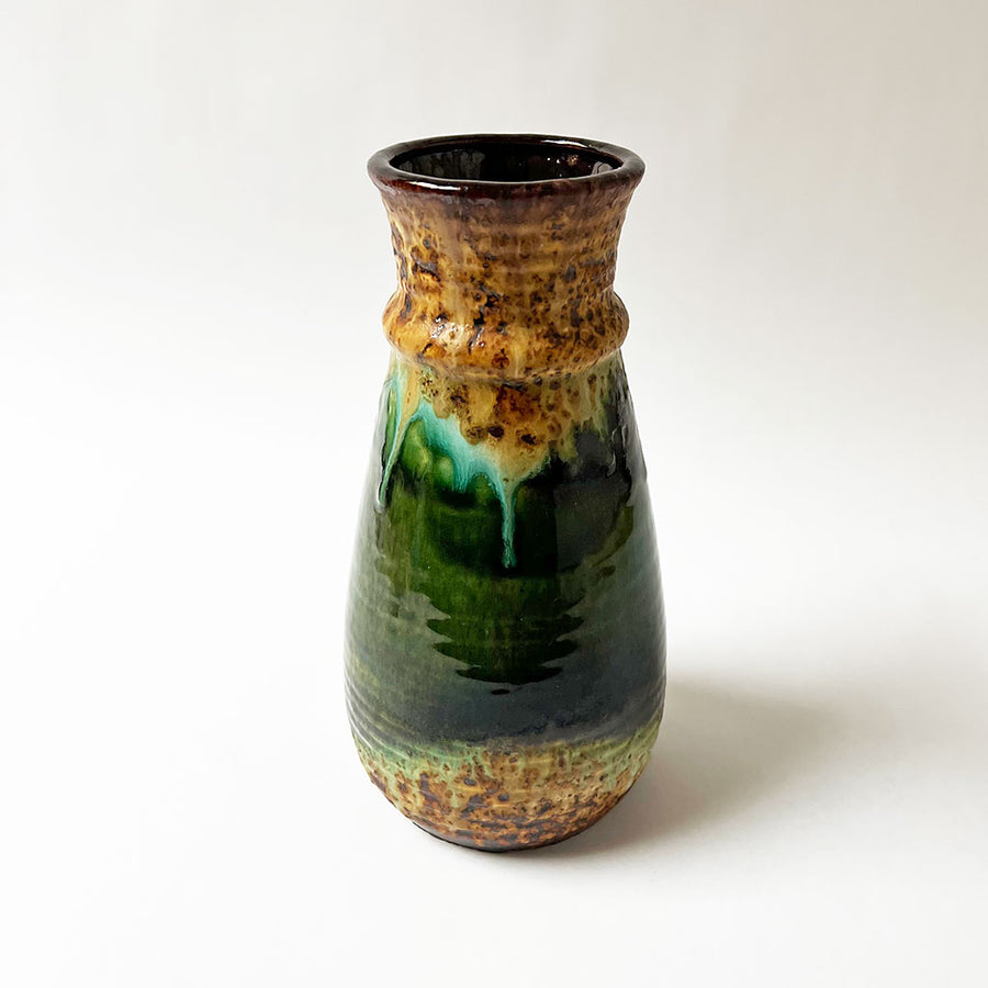 Mid-Century Ceramic Tall Vase with Green Glaze Made in West Germany