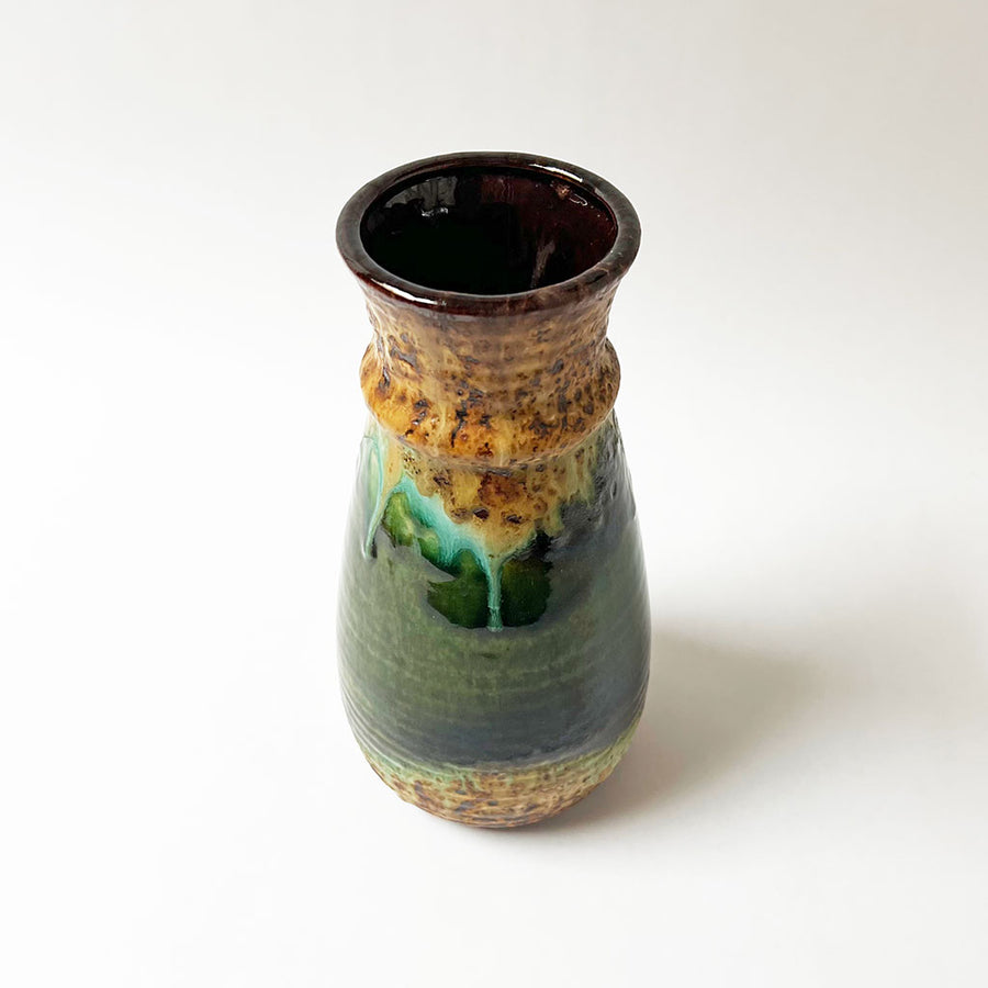 Mid-Century Ceramic Tall Vase with Green Glaze Made in West Germany