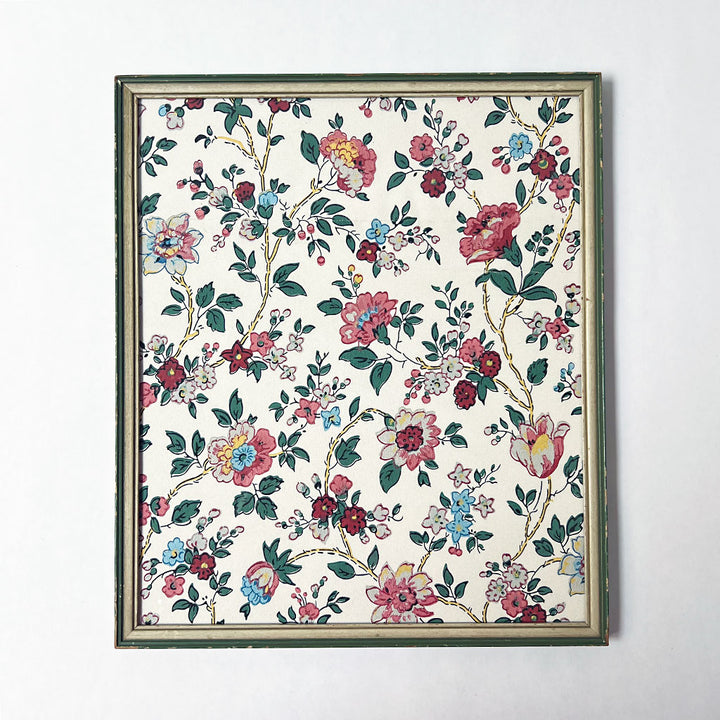 Cheltenham Floral Vintage Wallpaper Remnant in Painted Wood Frame