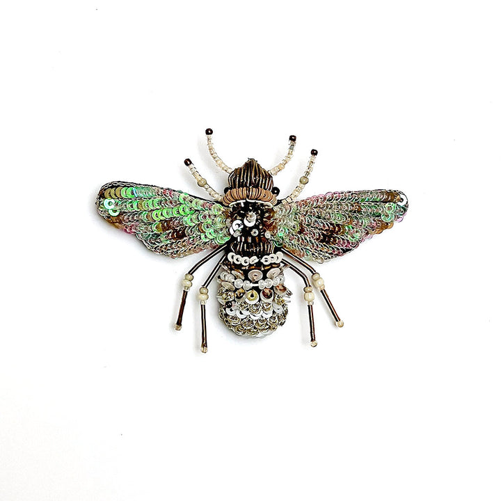 Beaded Large Pearl Bee Embroidered Pin by Trovelore