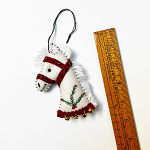Stitched and Beaded Felt White Horse Ornament