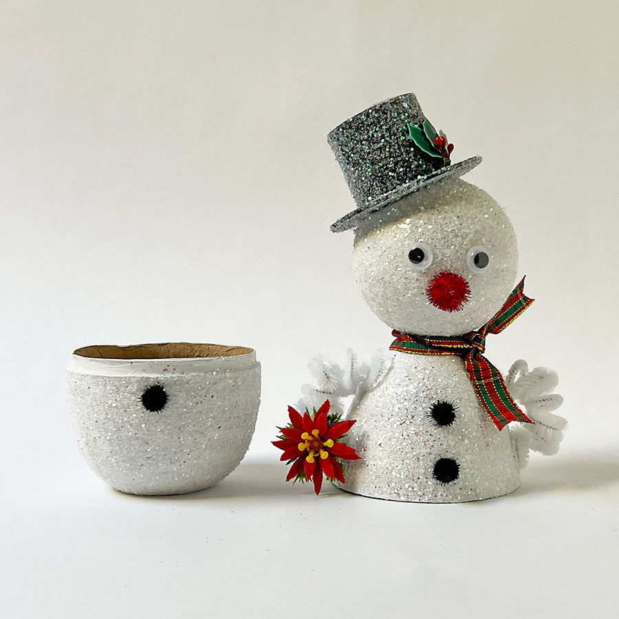 PATCH NYC Frosty Snowman with Vintage Poinsettia Figurine & Gift Box