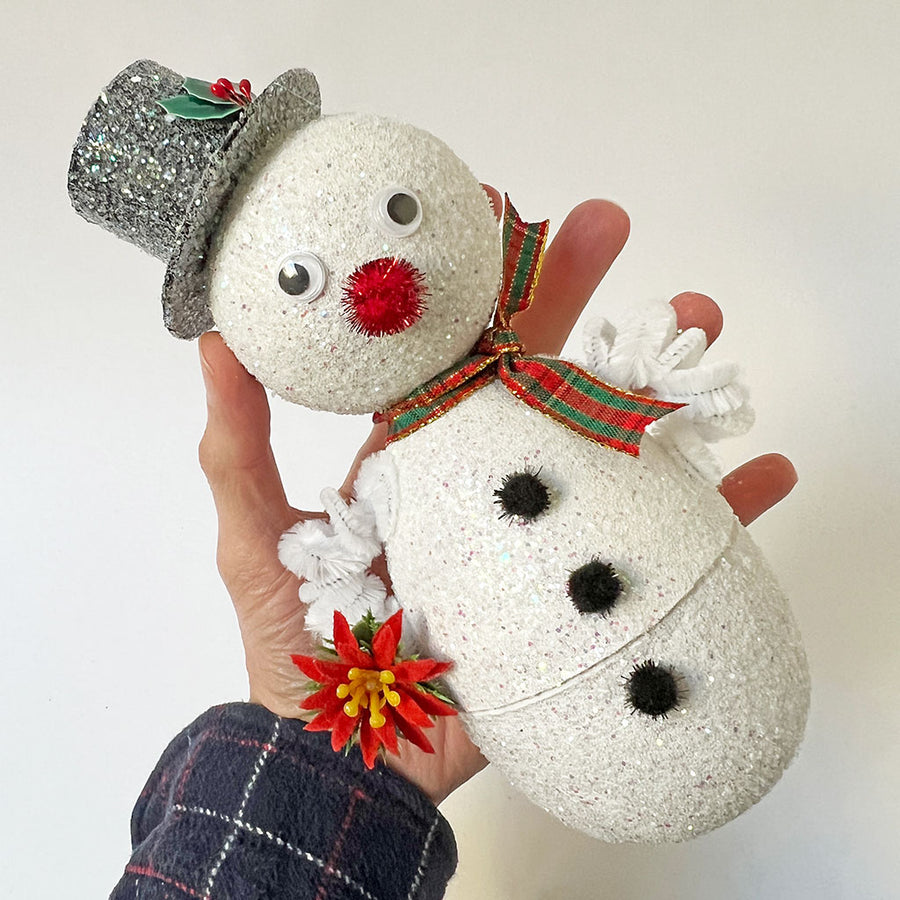 PATCH NYC Frosty Snowman with Vintage Poinsettia Figurine & Gift Box