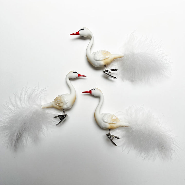 White Swan Feather Tail Glass Clip Ornament