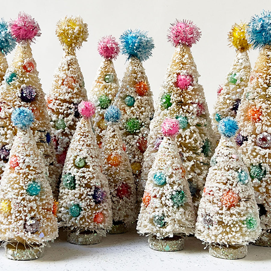 Sparkle White Bristle Tree with Yellow Pom Pom: Large