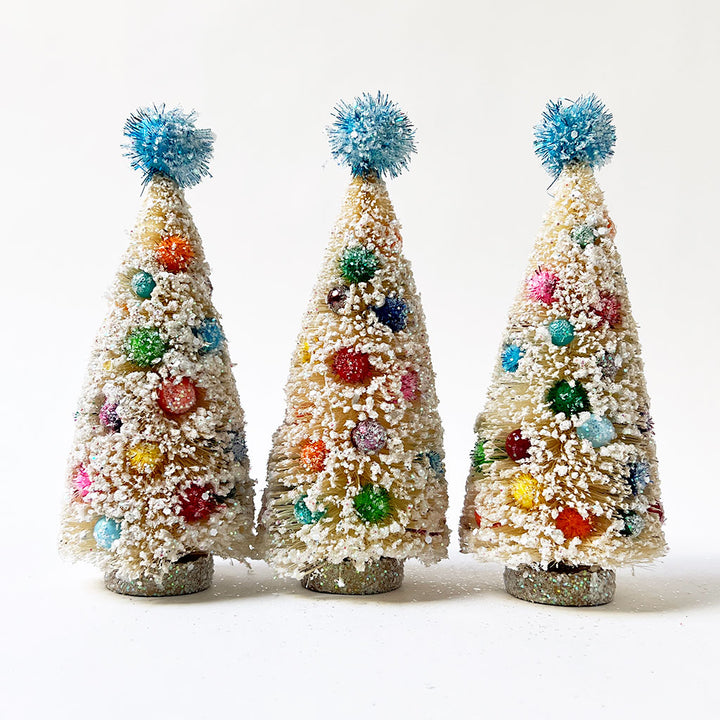 Sparkle White Bristle Tree with Blue Pom Pom: Large