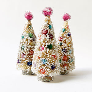 Sparkle White Bristle Tree with Pink Pom Pom: Large