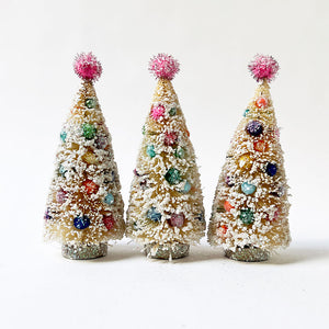 Sparkle White Bristle Tree with Pink Pom Pom: Large