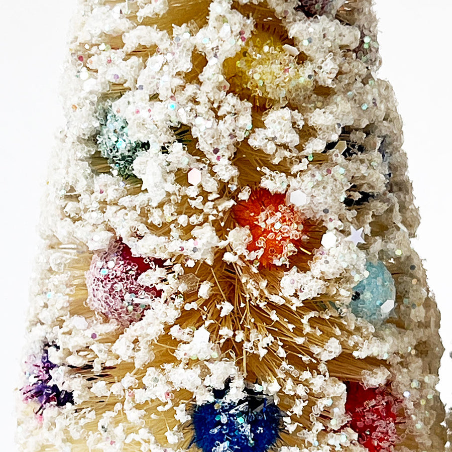 Sparkle White Bristle Tree with Yellow Pom Pom: Large