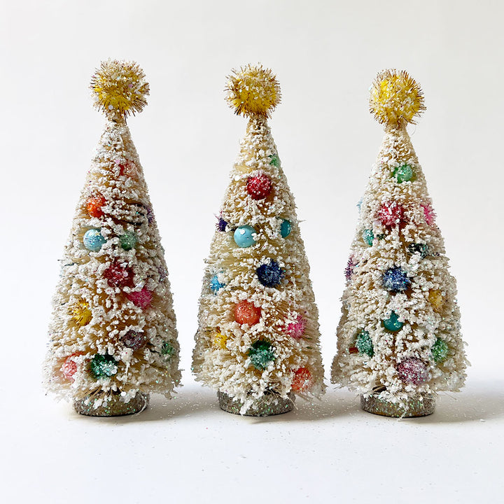 Sparkle White Bristle Tree with Yellow Pom Pom: Large