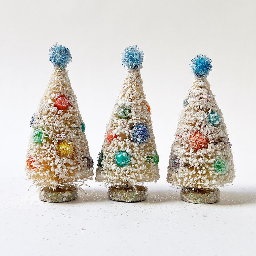 Sparkle White Bristle Tree with Blue Pom Pom: Small