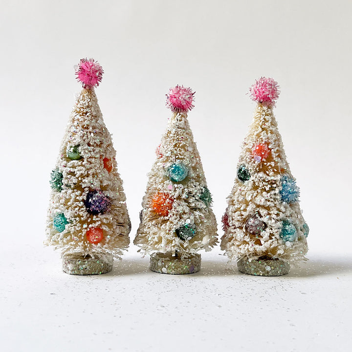 Sparkle White Bristle Tree with Pink Pom Pom: Small