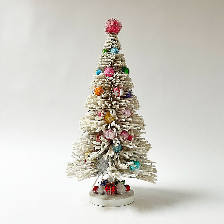 Frosty White Sparkle Bristle Tree with Wrapped Presents: Large