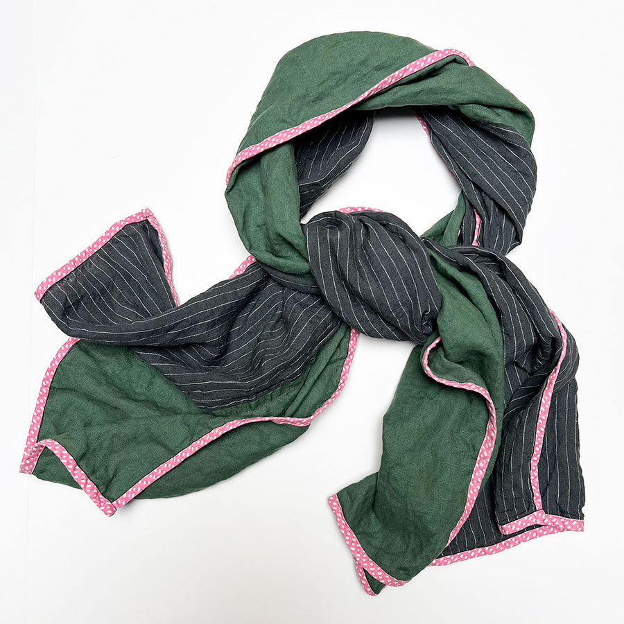 PATCH NYC Forest Green with Grey Pinstripe Mixed Fabric Scarf