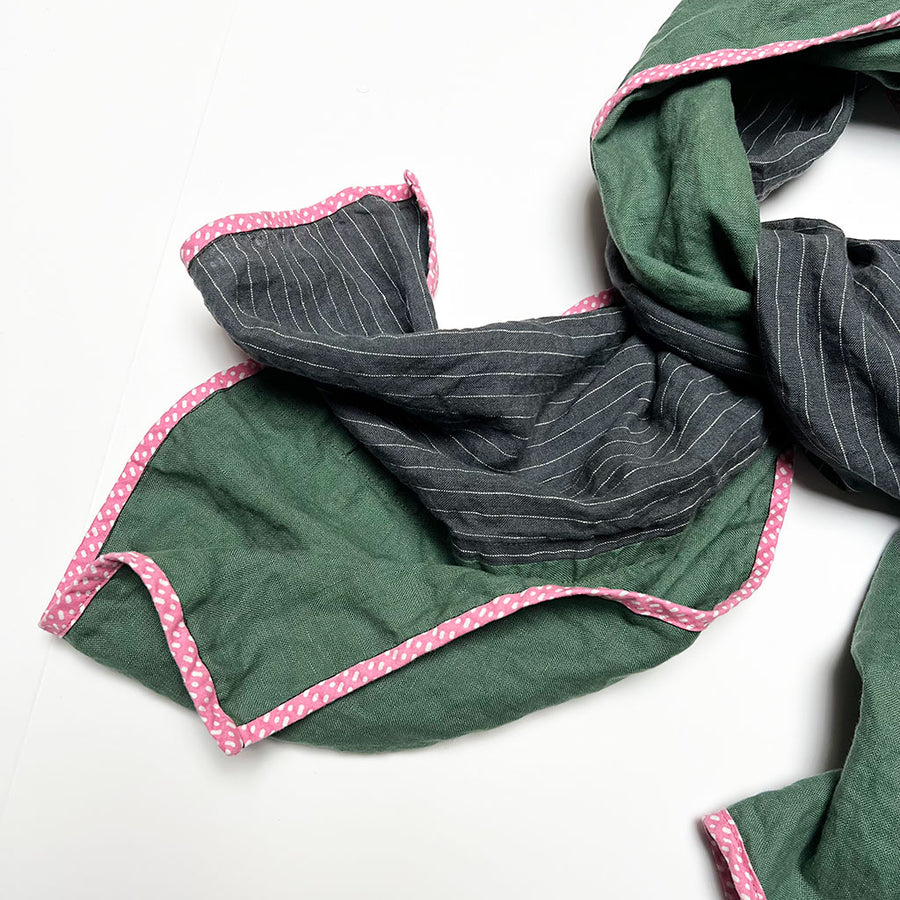 PATCH NYC Forest Green with Grey Pinstripe Mixed Fabric Scarf