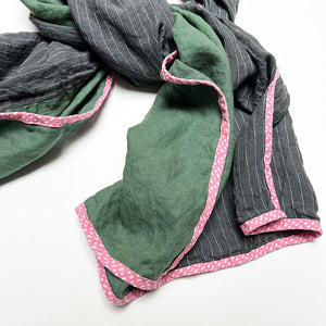 PATCH NYC Forest Green with Grey Pinstripe Mixed Fabric Scarf