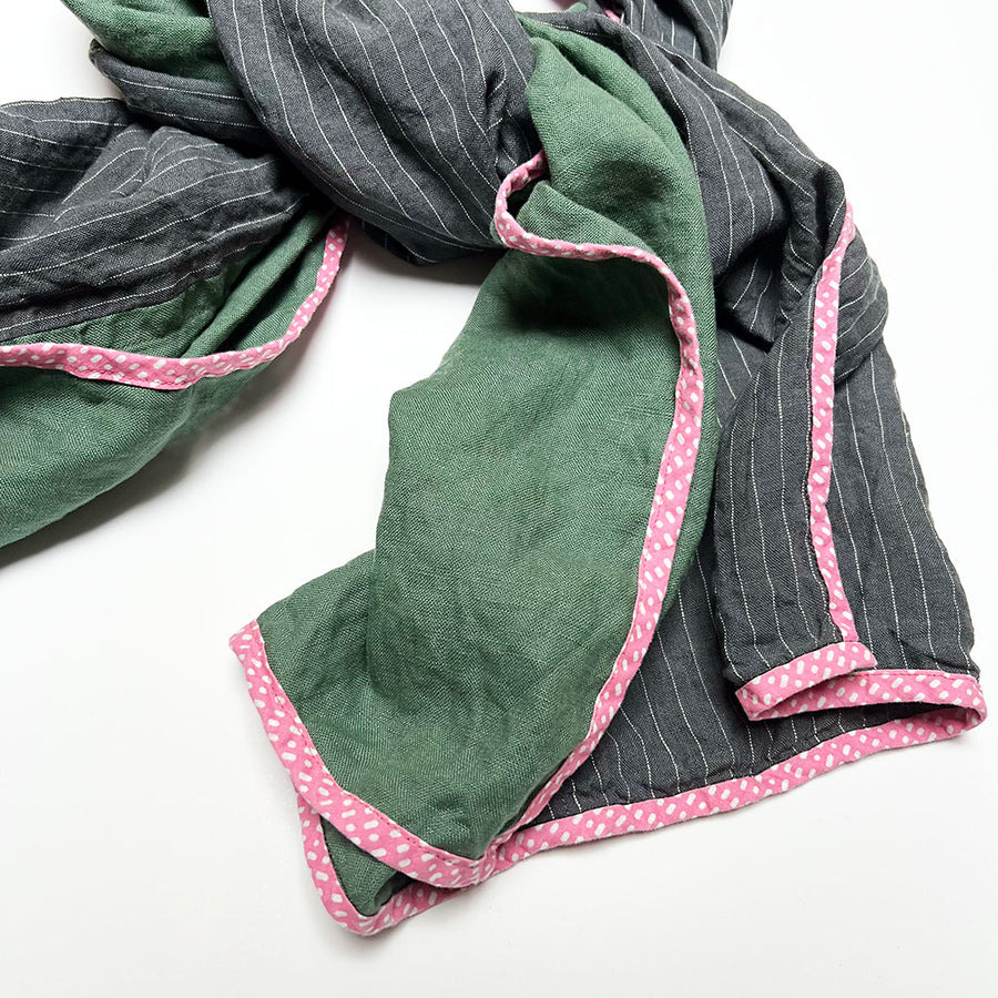 PATCH NYC Forest Green with Grey Pinstripe Mixed Fabric Scarf