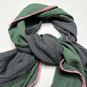 PATCH NYC Forest Green with Grey Pinstripe Mixed Fabric Scarf