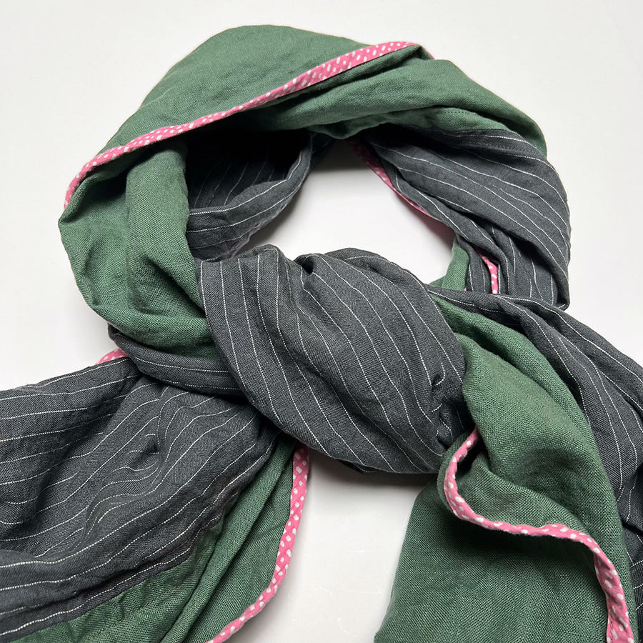 PATCH NYC Forest Green with Grey Pinstripe Mixed Fabric Scarf