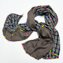 Brown & Black/White Plaid Wide Linen Scarf