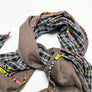 Brown & Black/White Plaid Wide Linen Scarf