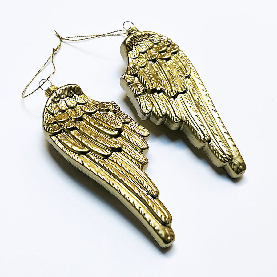 Golden Wings Glass Ornaments (Set of 2)