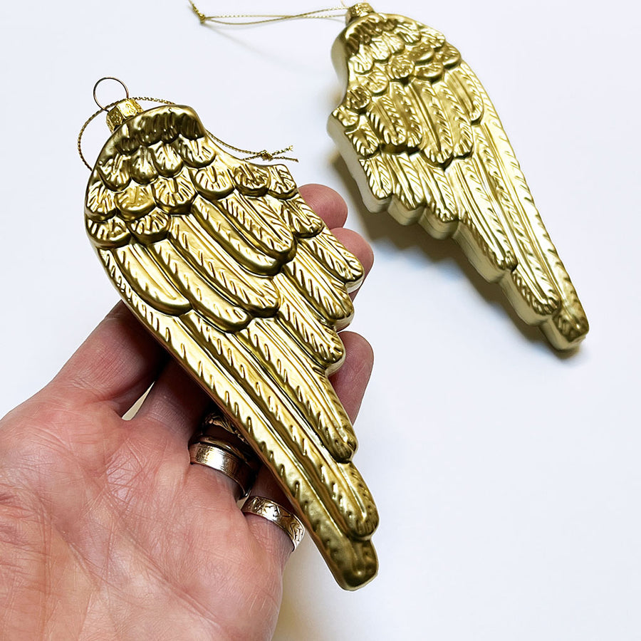 Golden Wings Glass Ornaments (Set of 2)