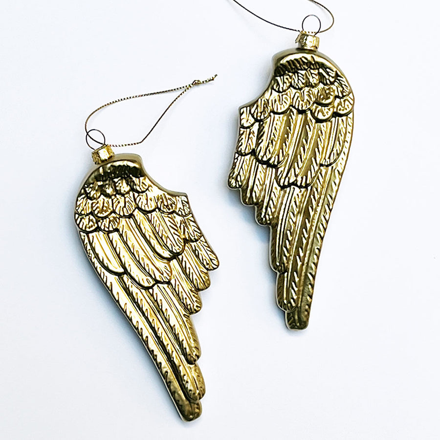 Golden Wings Glass Ornaments (Set of 2)