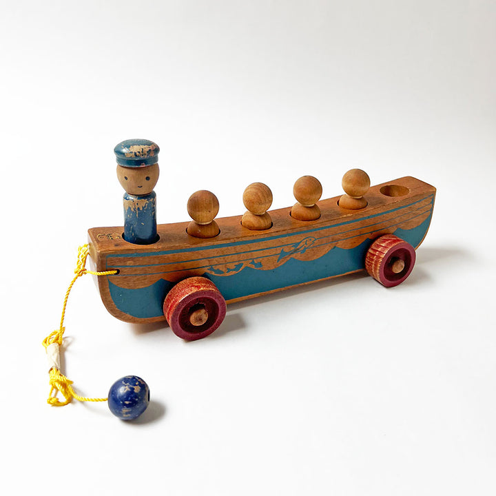 Vintage Wood Toy Ship on Wheels