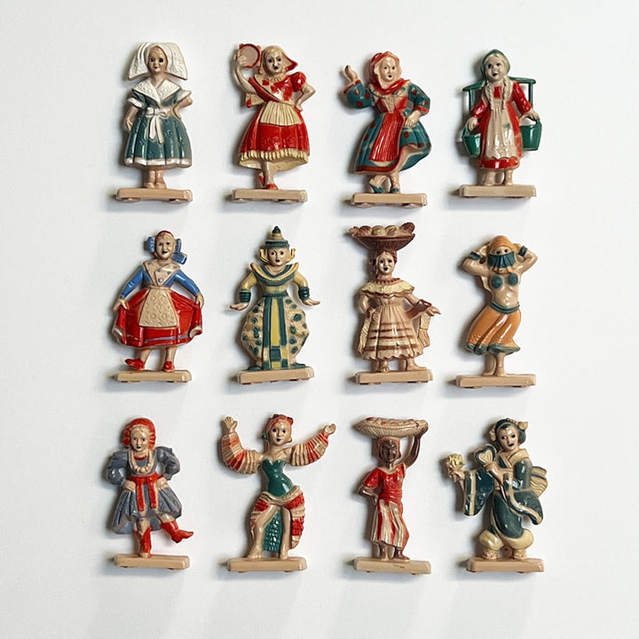 Vintage Hand-Painted Small Figurines of the World (Set of 12)