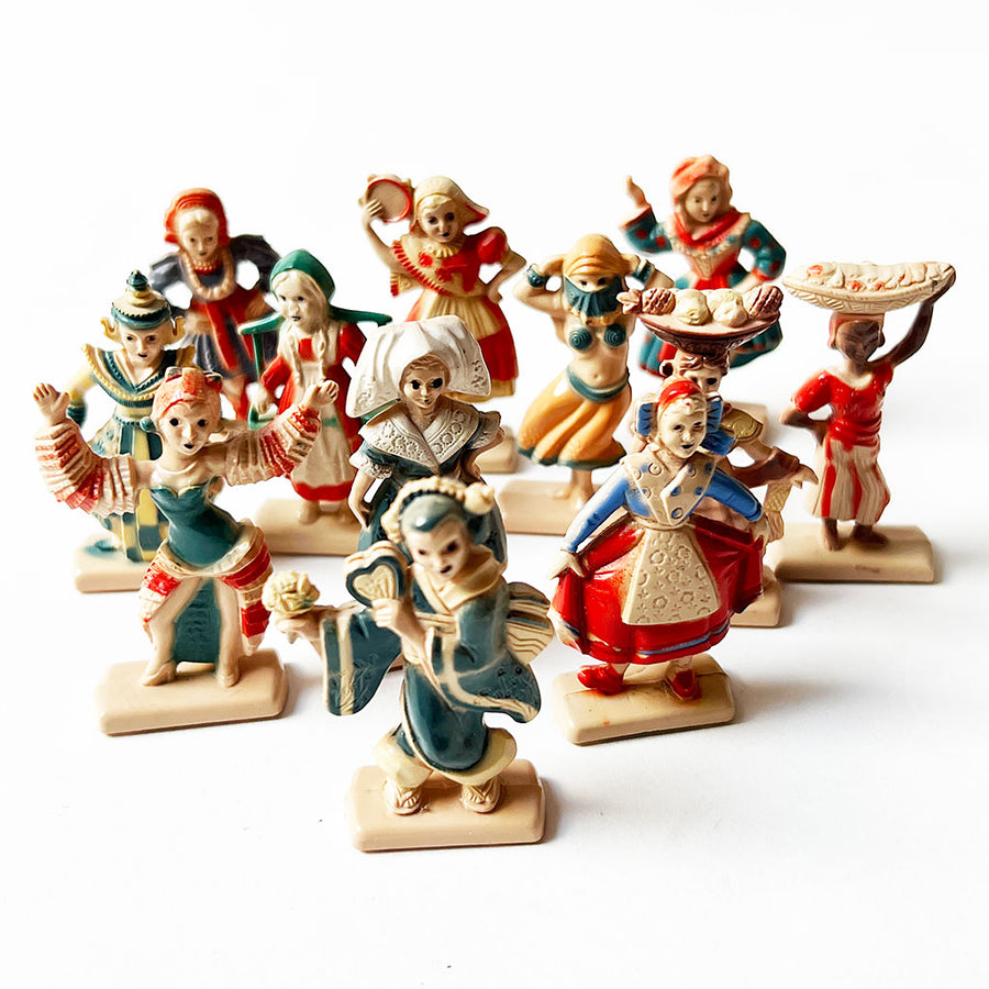 Vintage Hand-Painted Small Figurines of the World (Set of 12)