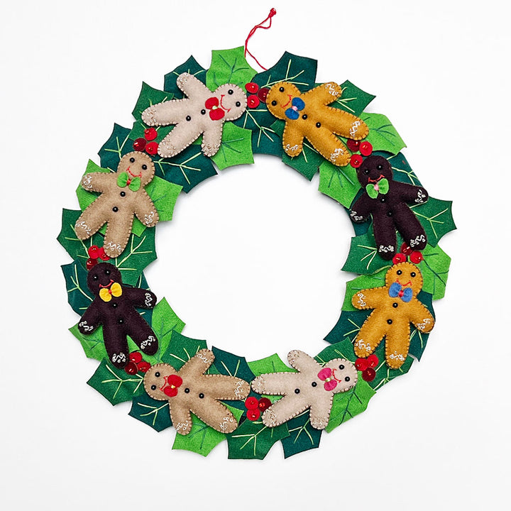 Stitched and Beaded Felt Gingerbread Folks Holiday Wreath