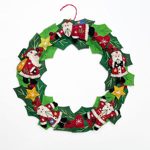 Stitched and Beaded Felt Santa Holiday Wreath