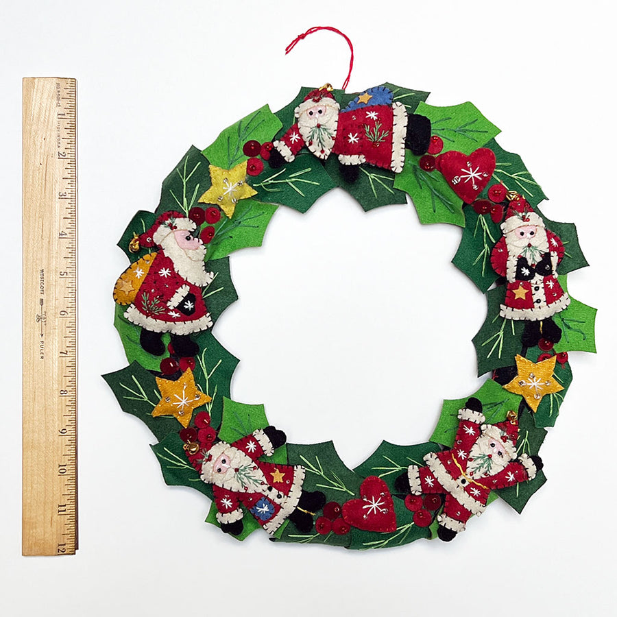 Stitched and Beaded Felt Santa Holiday Wreath