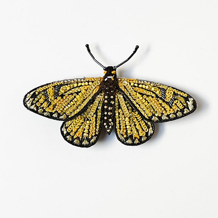 Beaded Yellow Butterfly Embroidered Pin