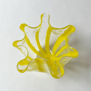 Vintage Yellow Striped Glass Ruffle Bowl