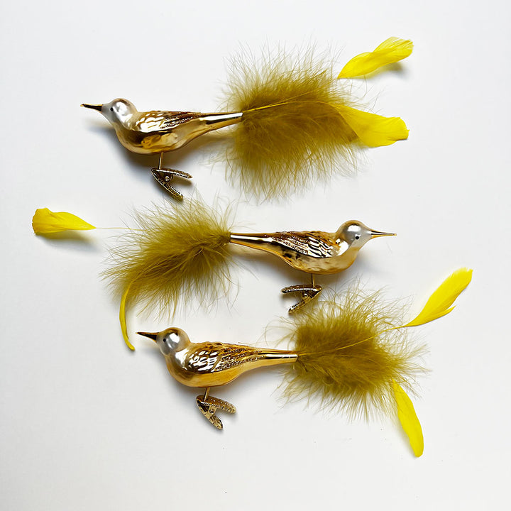 Golden Bird with Yellow Feather Tail Glass Clip Ornament