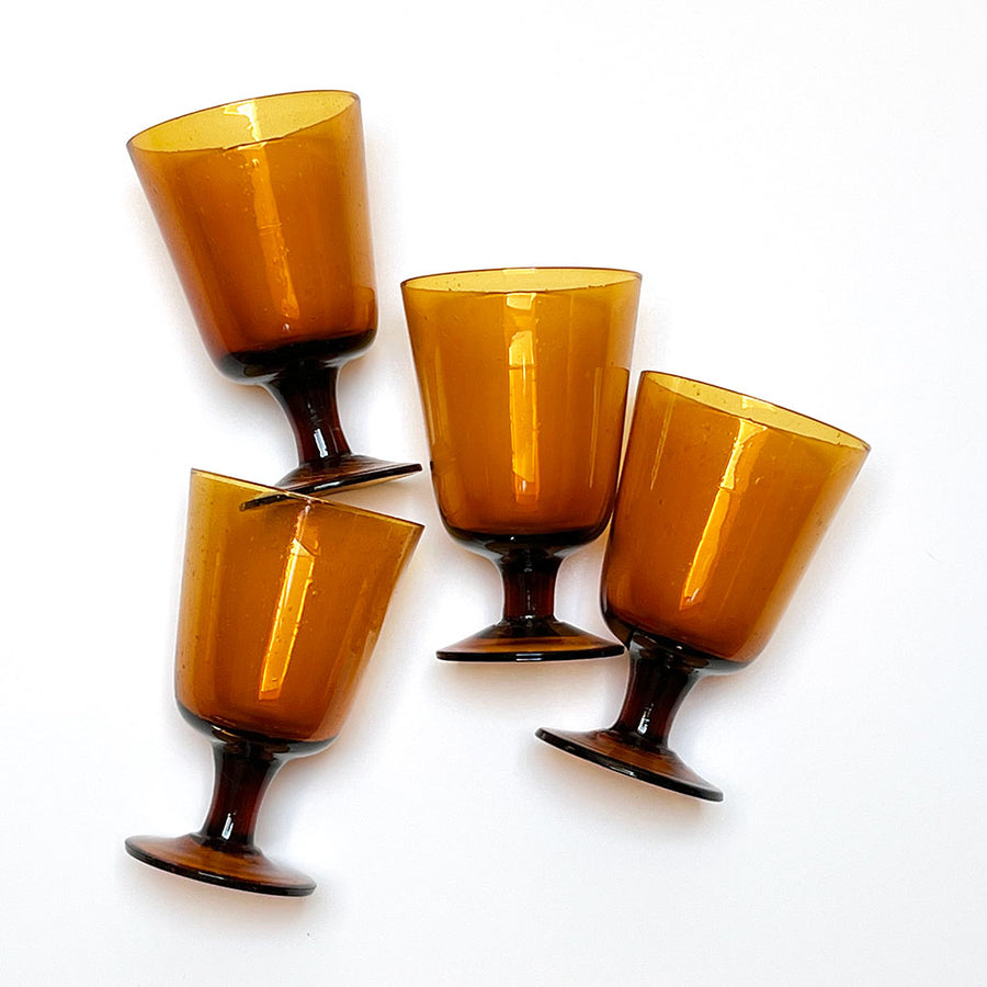 Golden Amber Handblown Drinking Glasses (Set of 4)