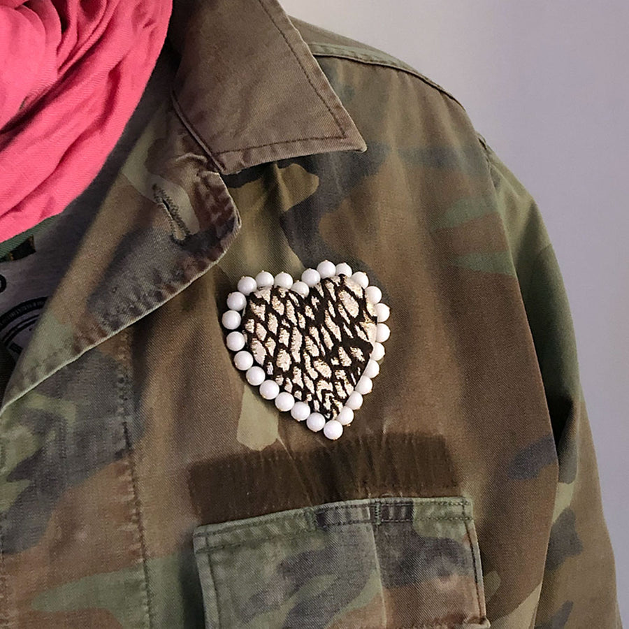 Handmade Brocade Heart Pin