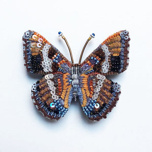 Orange, Grey, Tan & Amber Butterfly Embroidered Pin